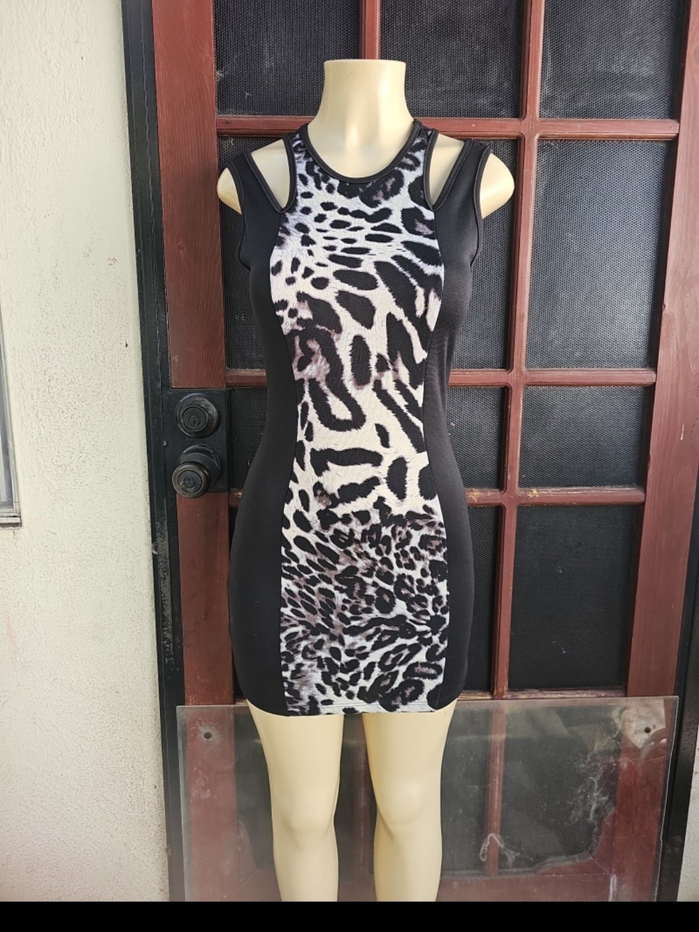 Black & White Leopard-Panel Mini Dress - Women